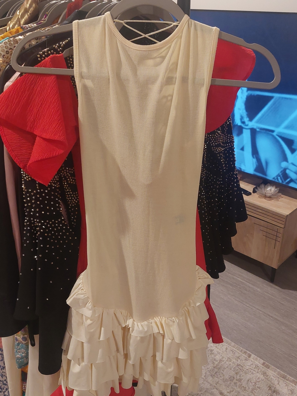 Ego High Neck Tank Ruffle Dress With Lace Up Back, Light Yellow